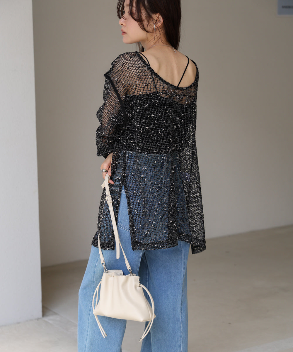 ミックスメッシュニットソートップス