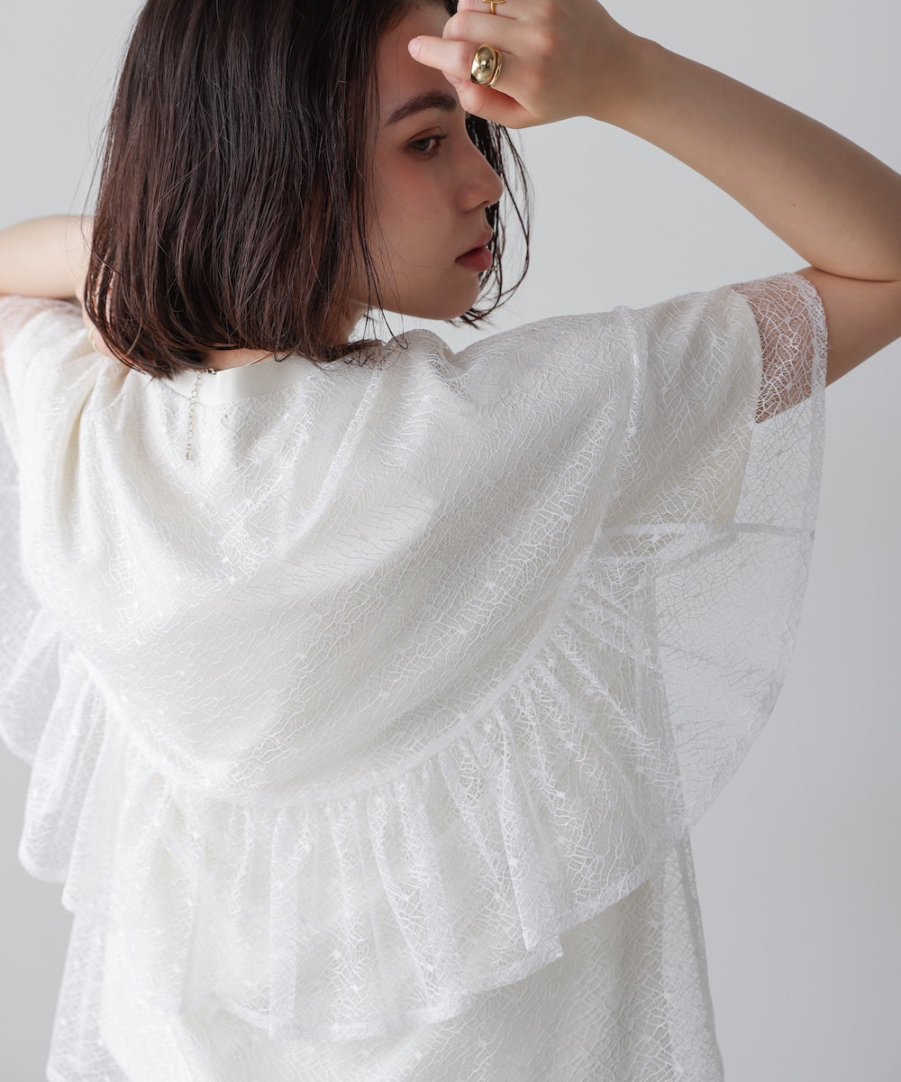 レースレイヤードロゴプルオーバー