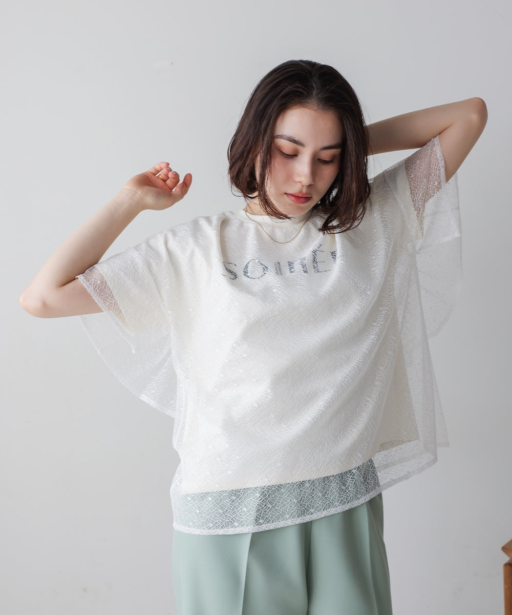 レースレイヤードロゴプルオーバー