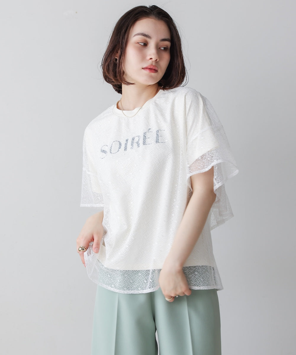 レースレイヤードロゴプルオーバー