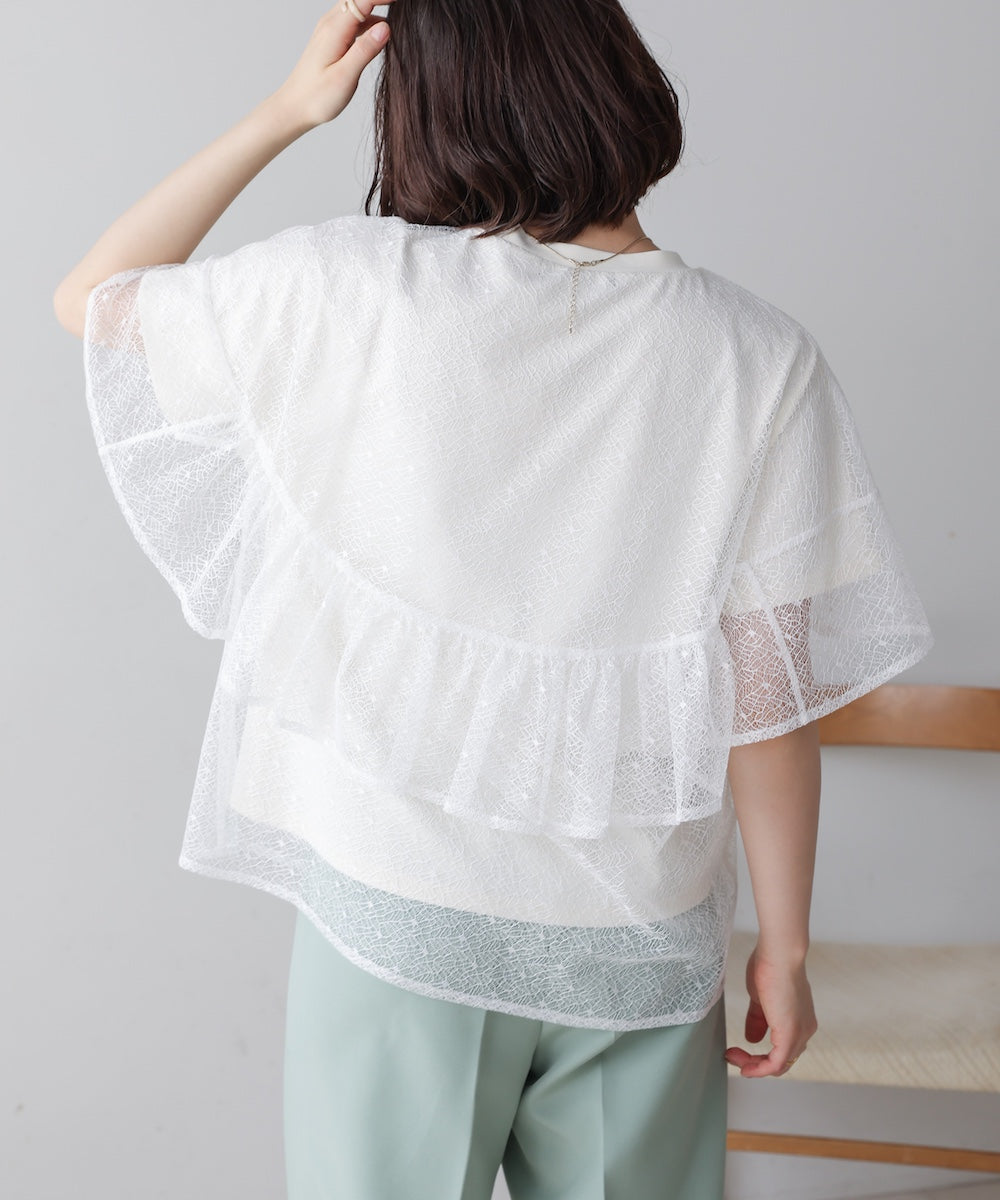 レースレイヤードロゴプルオーバー