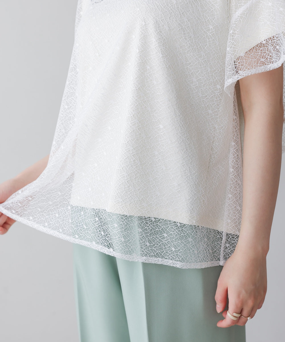 レースレイヤードロゴプルオーバー