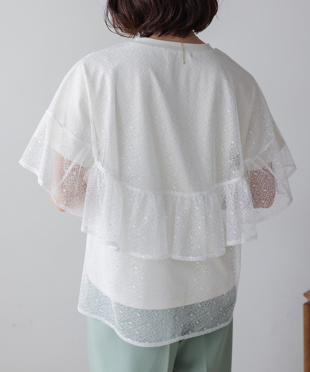 レースレイヤードロゴプルオーバー