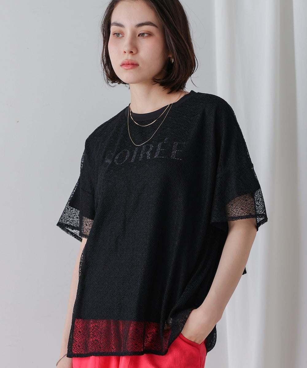 レースレイヤードロゴプルオーバー