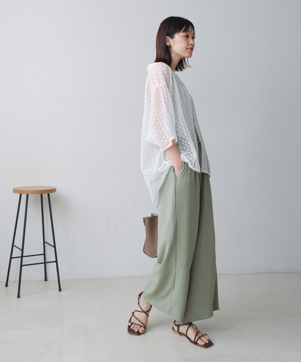 幾何学柄レース半袖シャツ