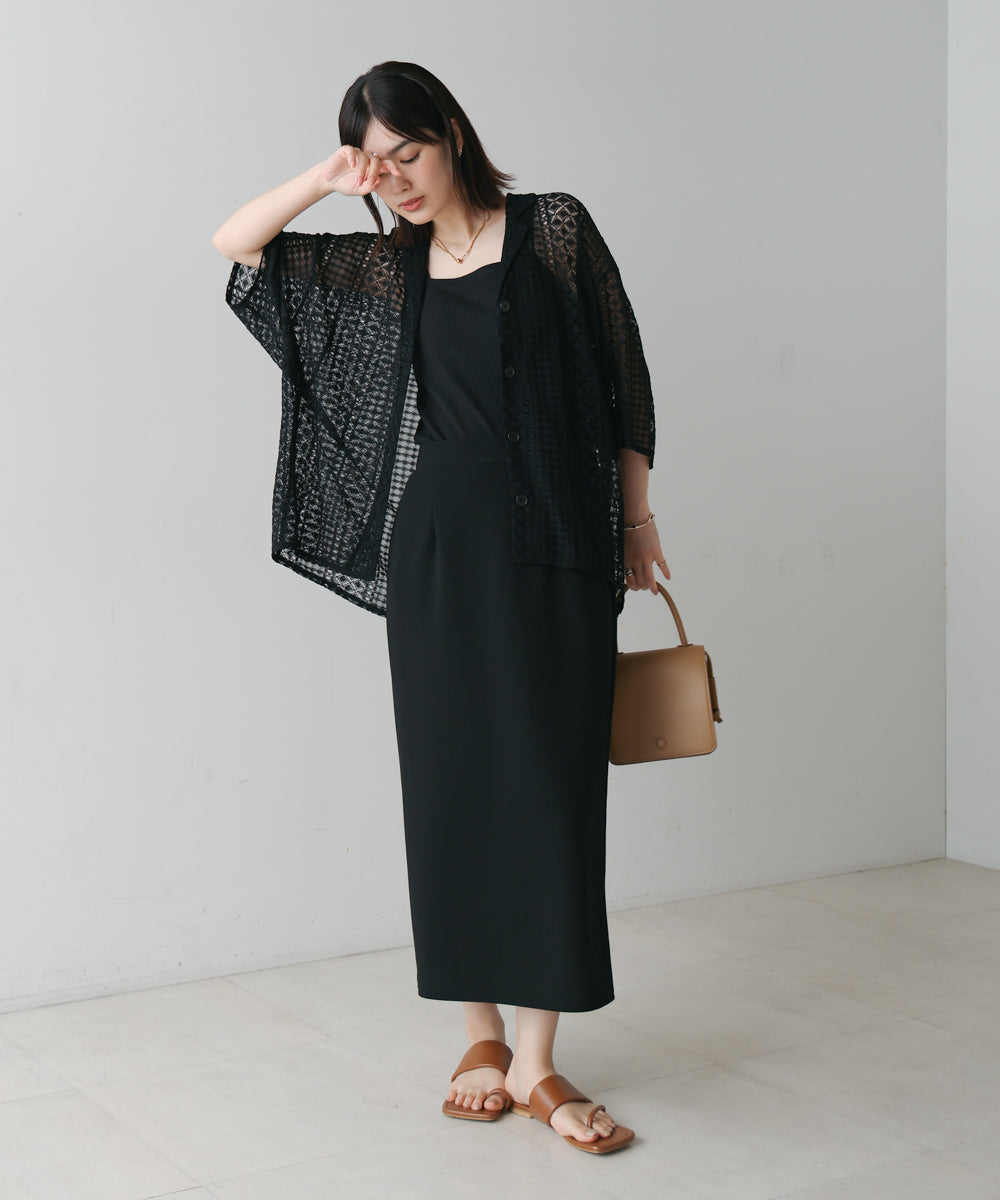 幾何学柄レース半袖シャツ