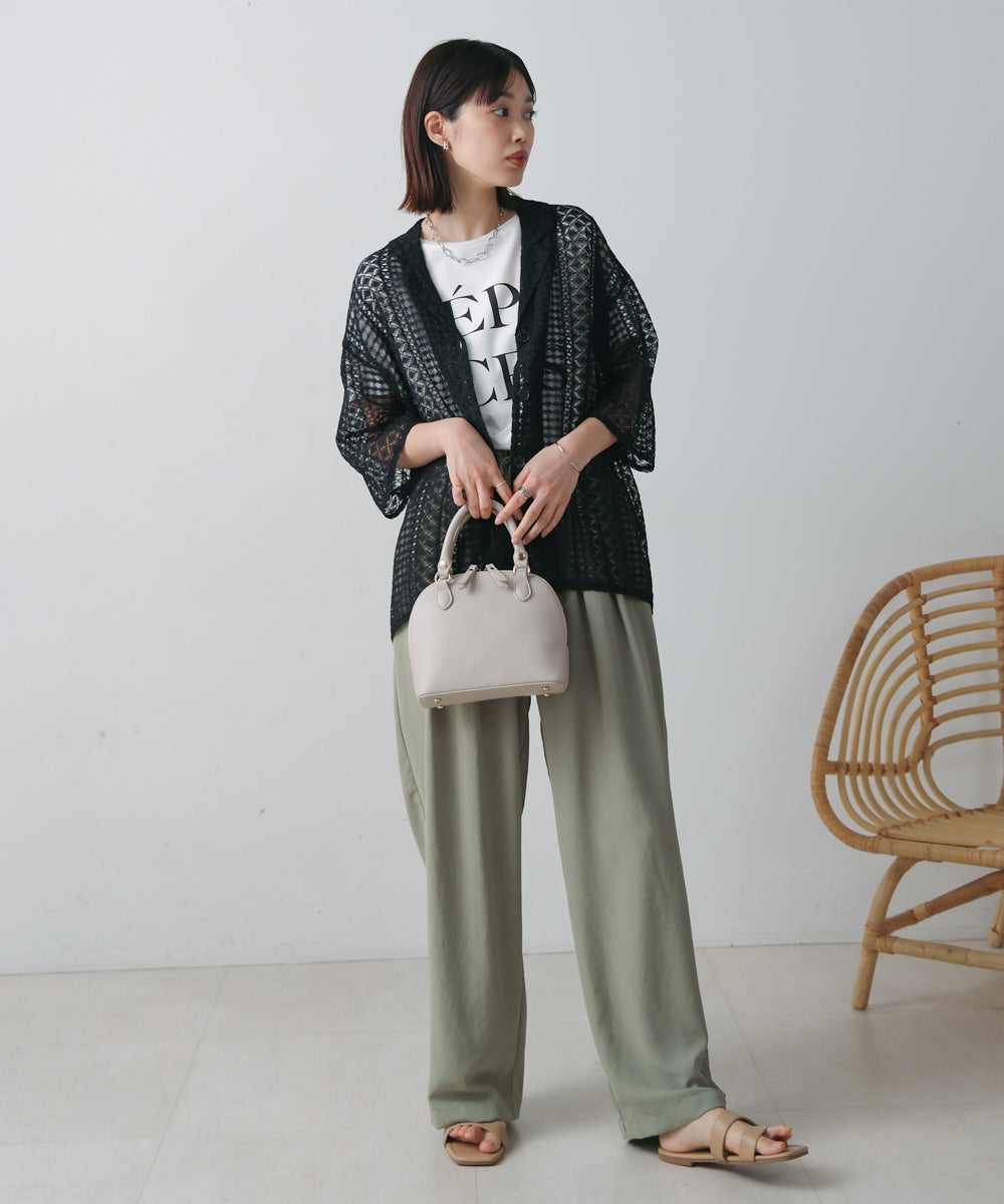 幾何学柄レース半袖シャツ