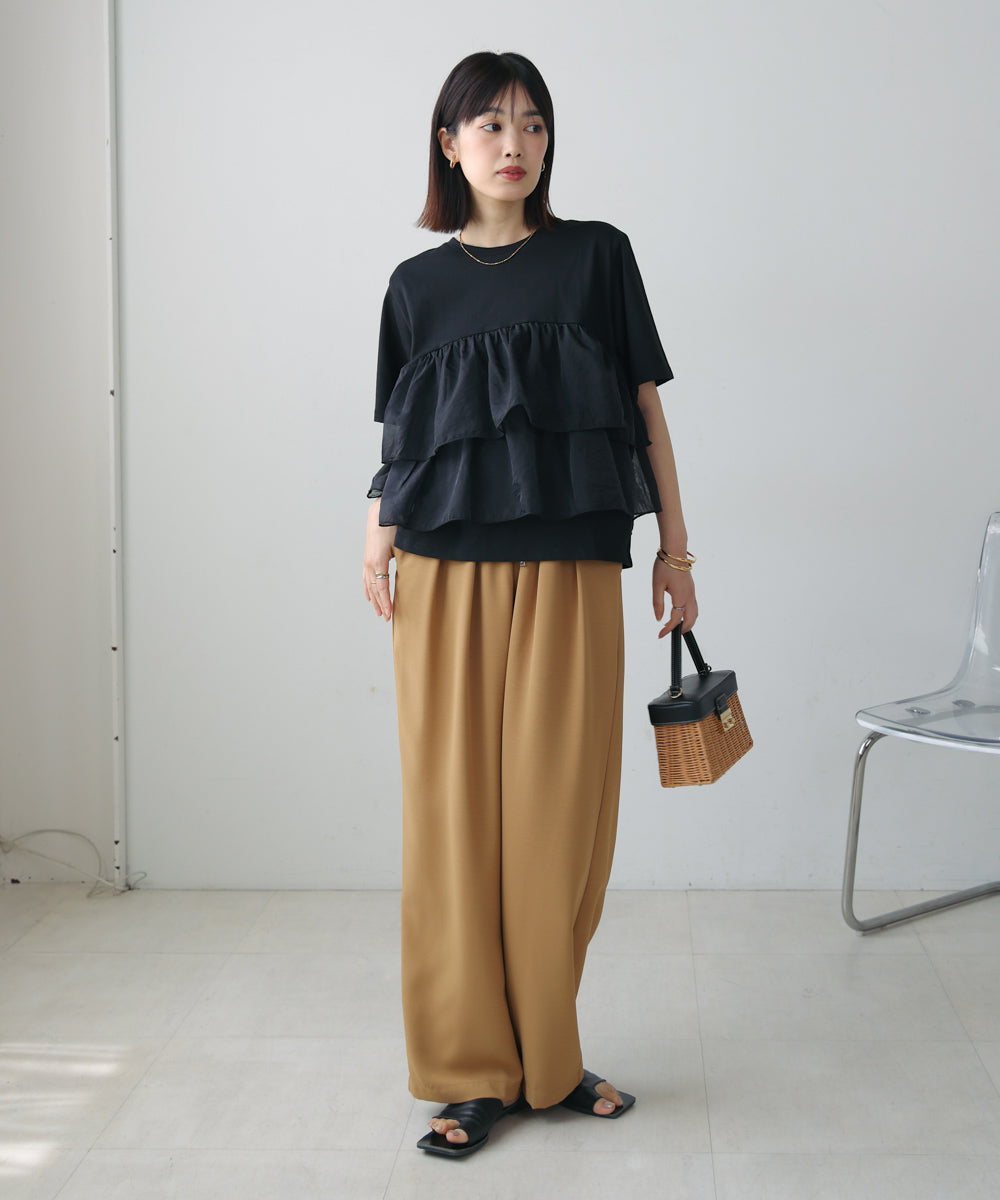 オーガンジードッキング半袖Tシャツ