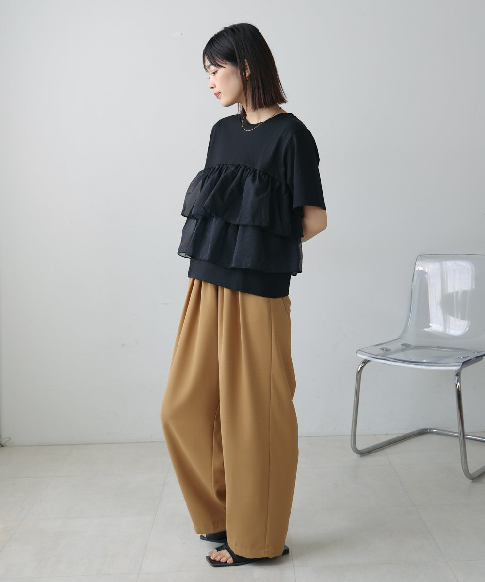 オーガンジードッキング半袖Tシャツ