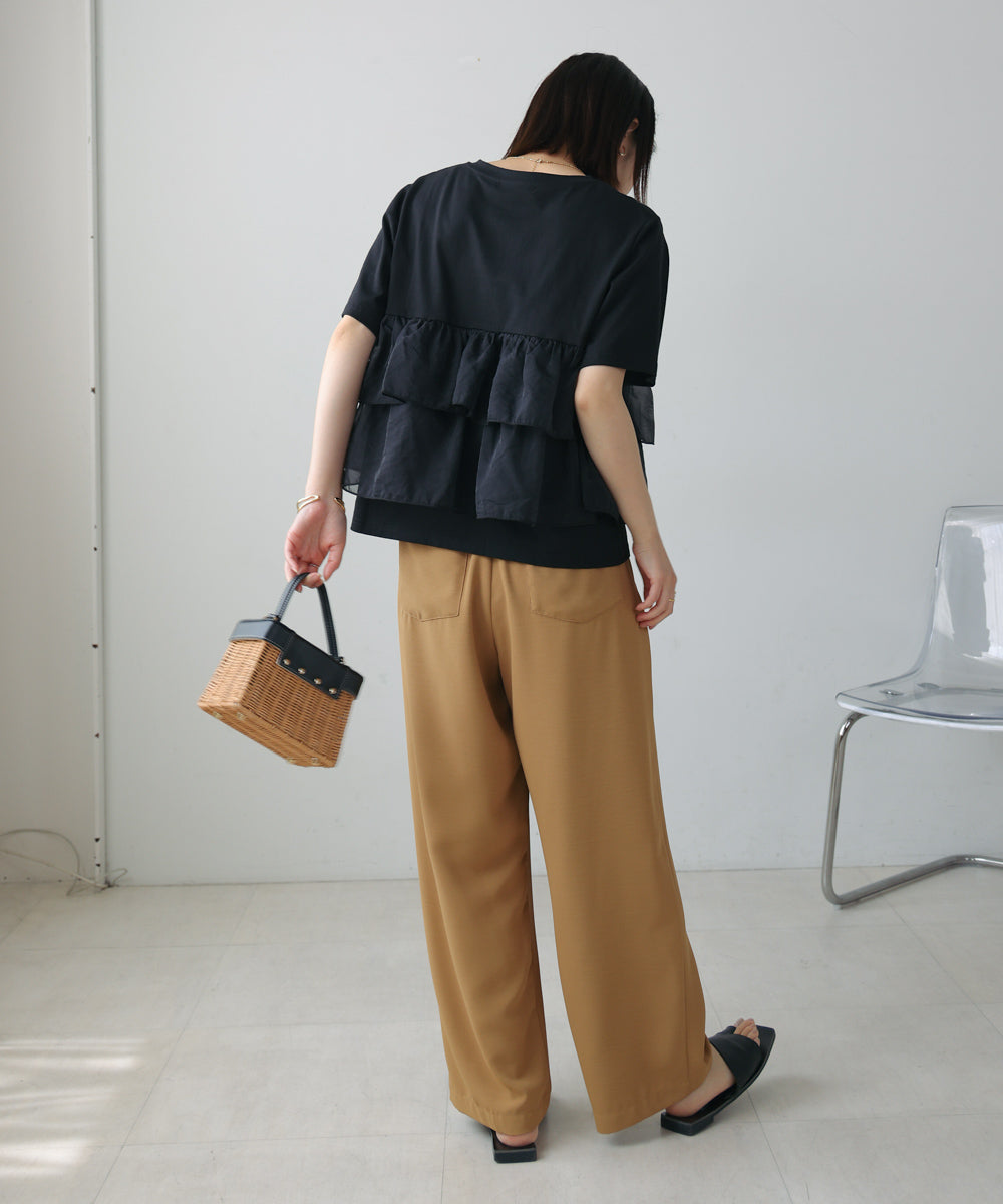 オーガンジードッキング半袖Tシャツ