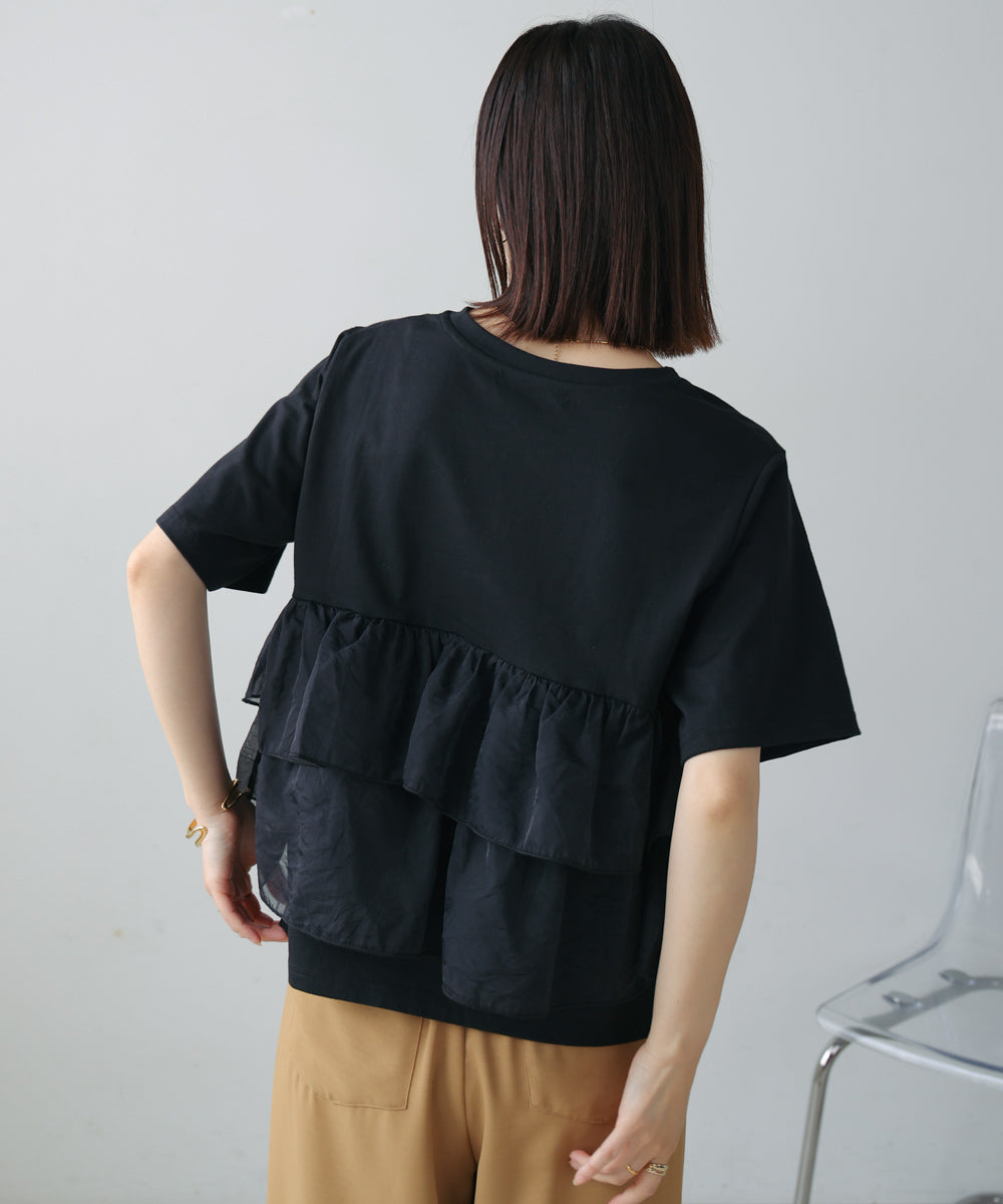 オーガンジードッキング半袖Tシャツ