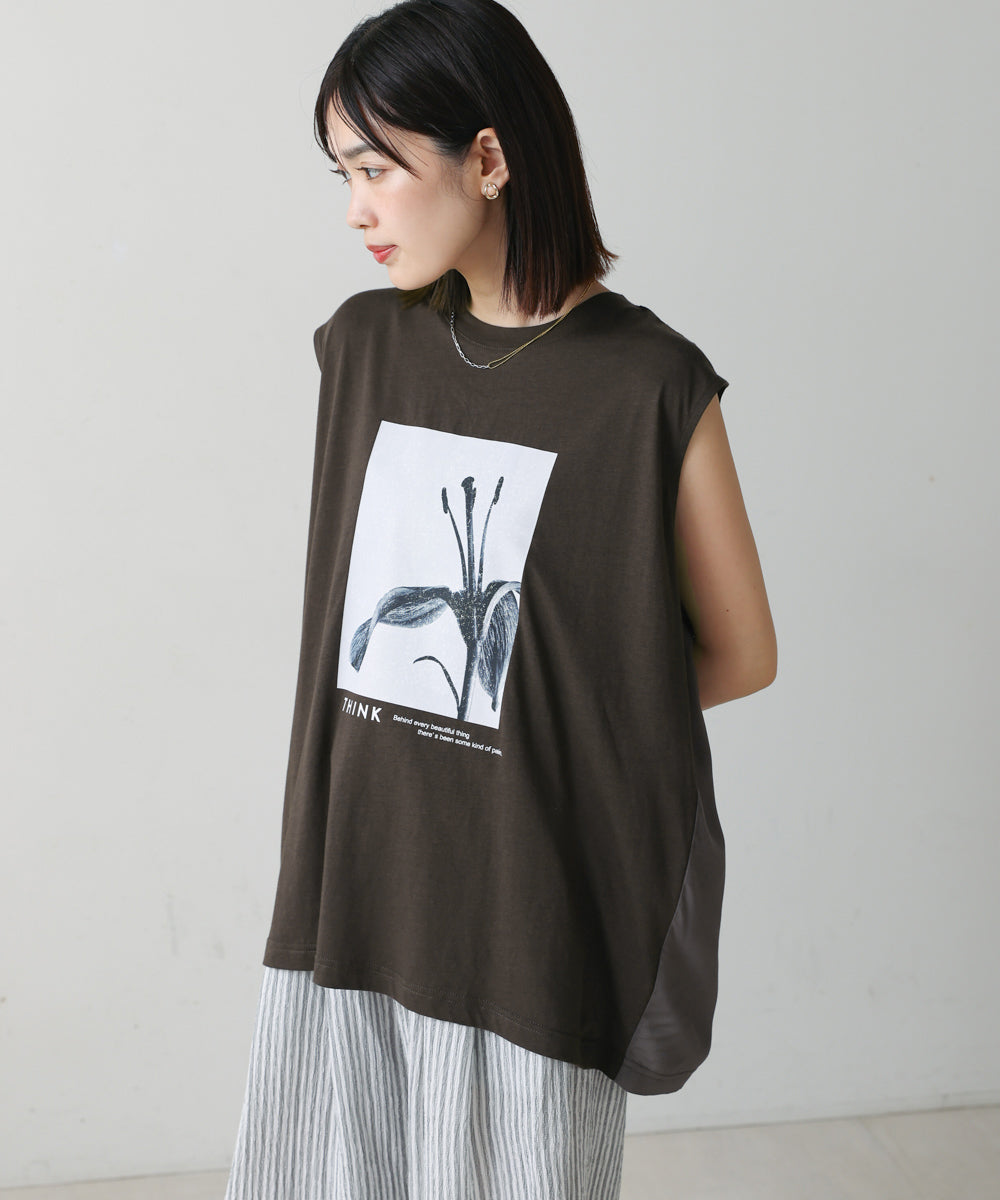 異素材プリントチュニック