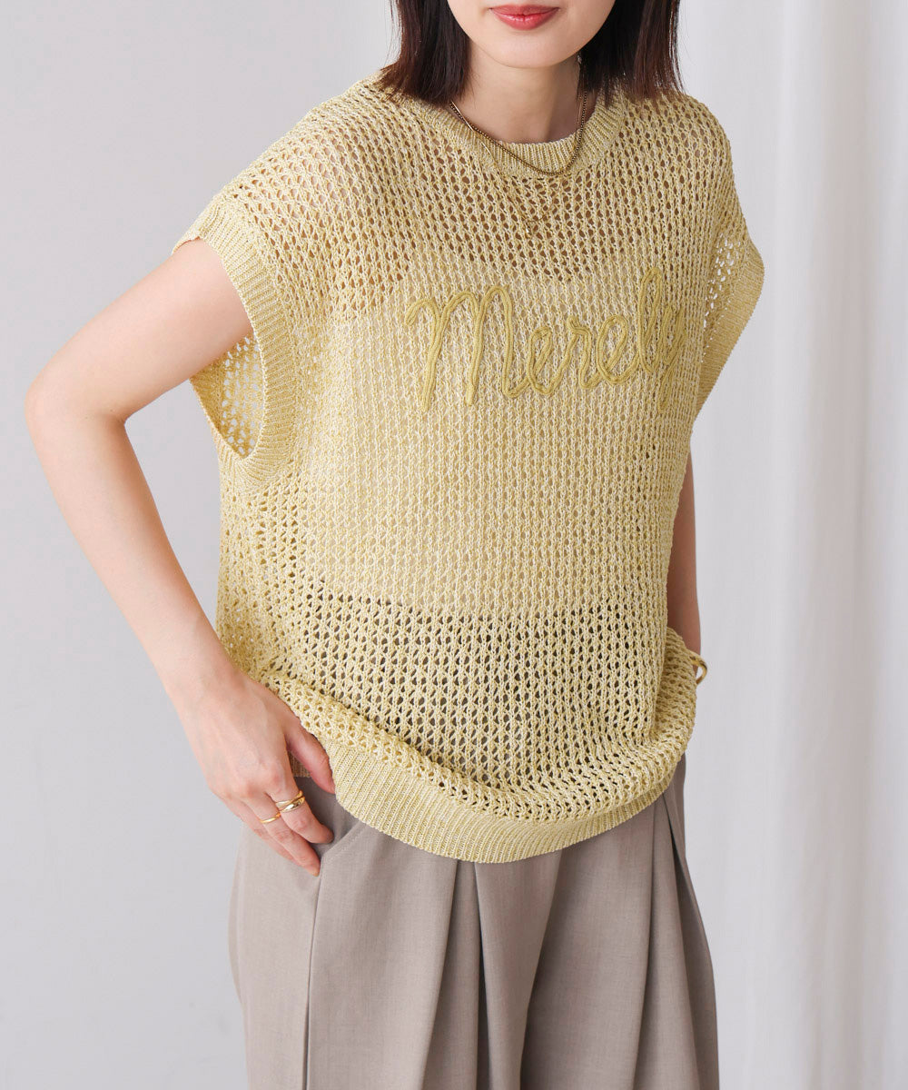 ミックスカラーロゴメッシュニット