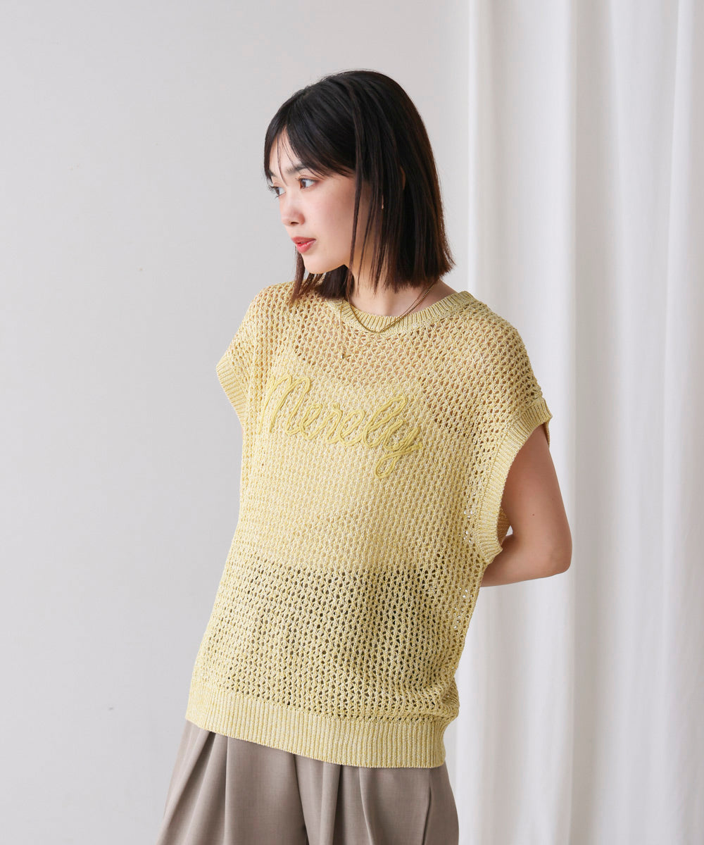 ミックスカラーロゴメッシュニット