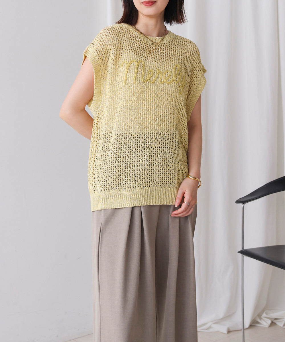 ミックスカラーロゴメッシュニット