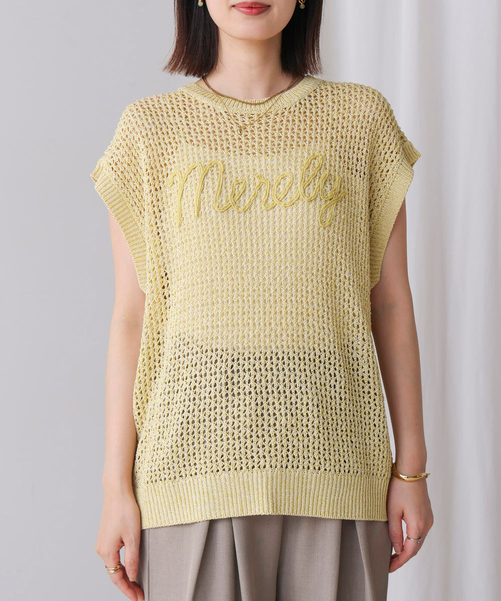 ミックスカラーロゴメッシュニット