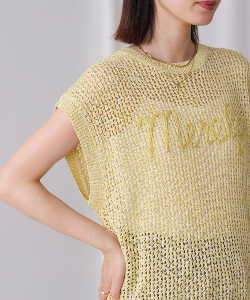 ミックスカラーロゴメッシュニット