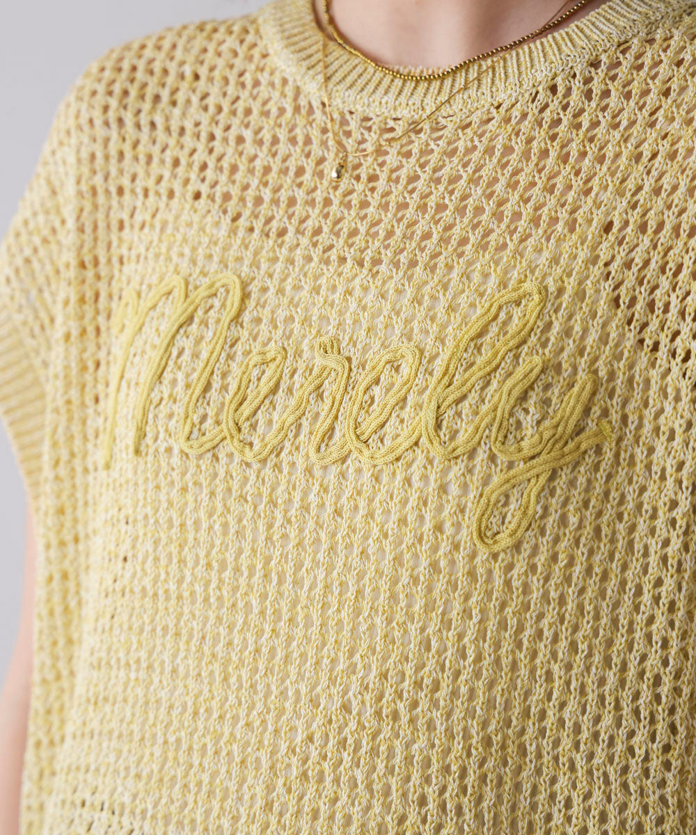 ミックスカラーロゴメッシュニット