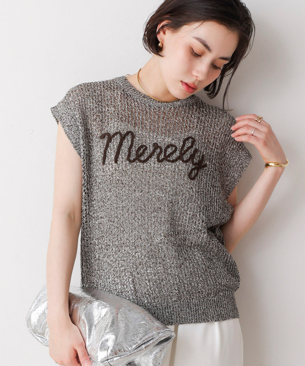 ミックスカラーロゴメッシュニット