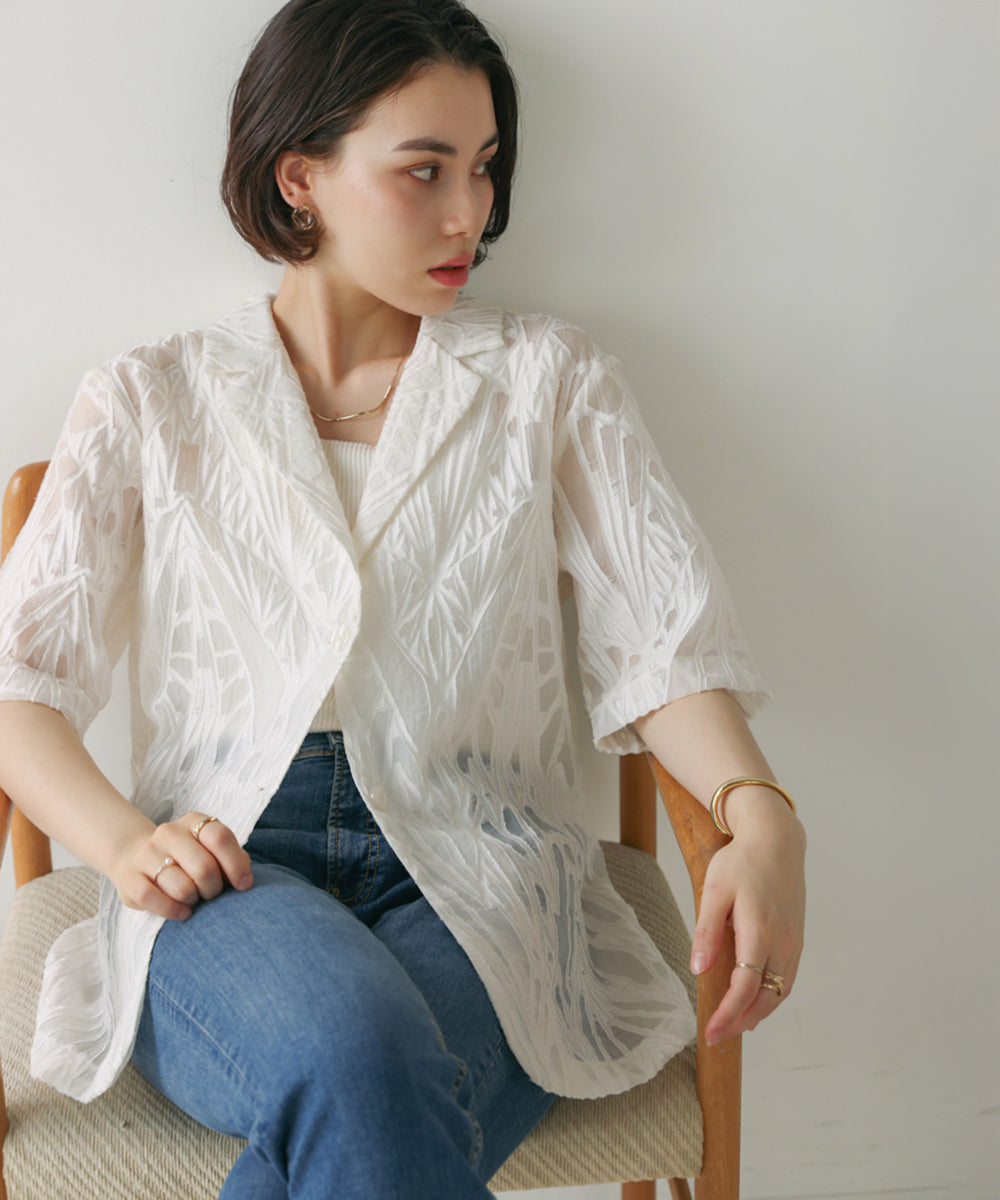 【WEB限定】シアーレース五分袖ジャケット