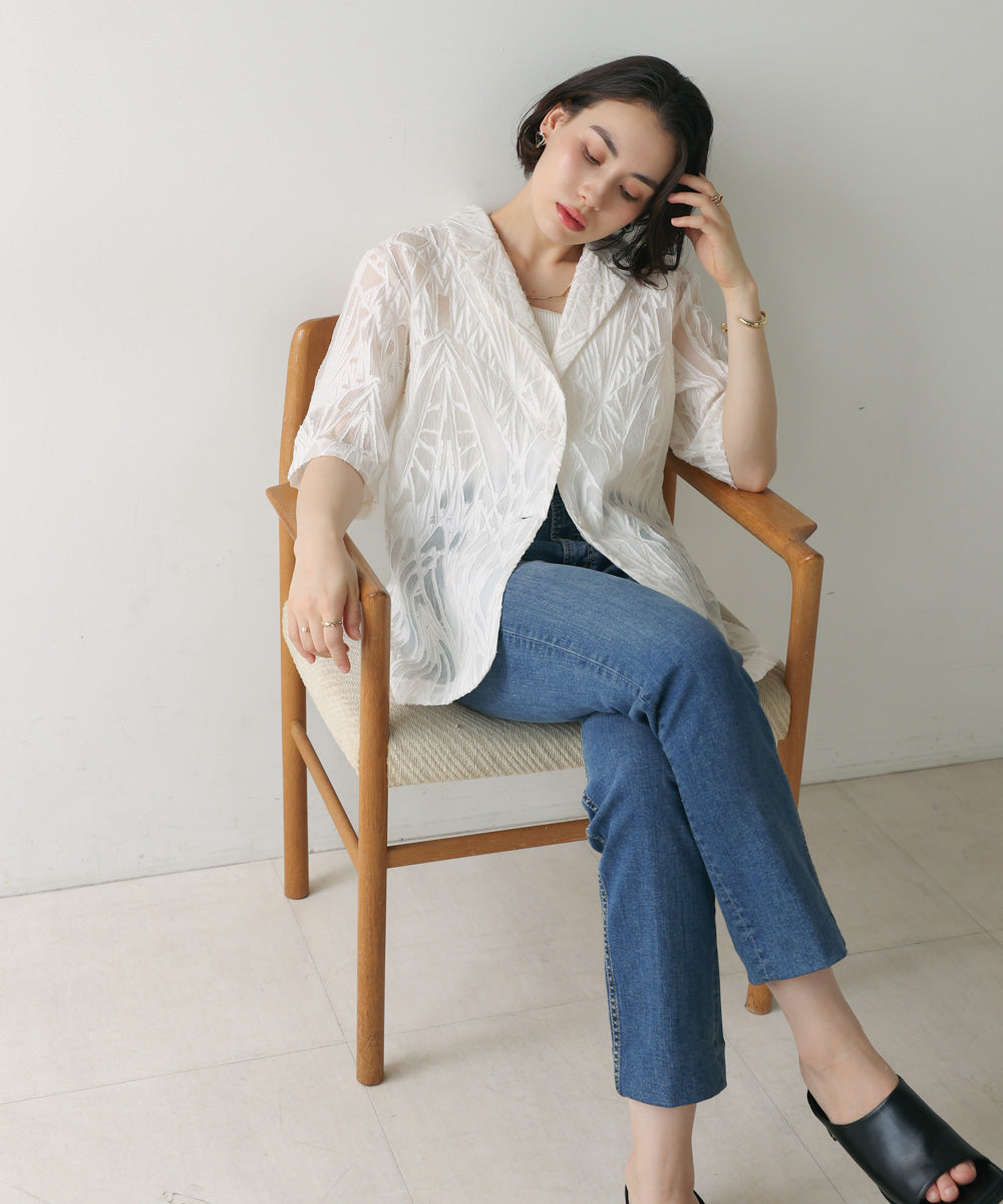 【WEB限定】シアーレース五分袖ジャケット