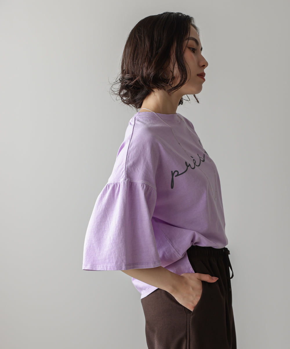 天竺フレアスリーブプリントTee