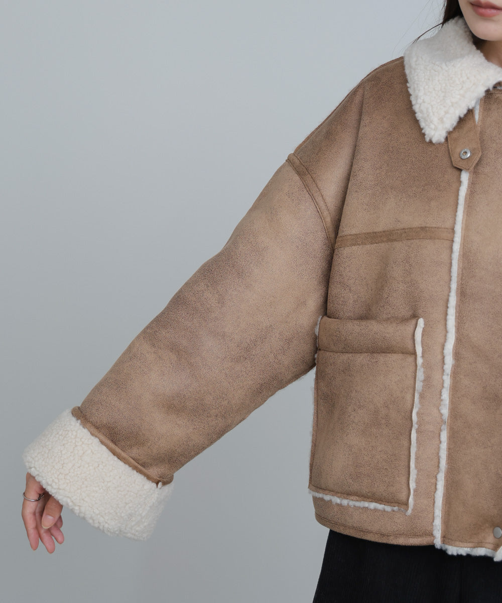 フェイクスエード×ボアボンディングムートンブルゾン