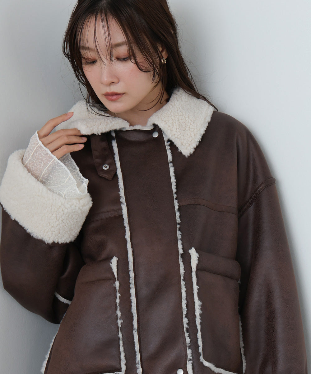 フェイクスエード×ボアボンディングムートンブルゾン