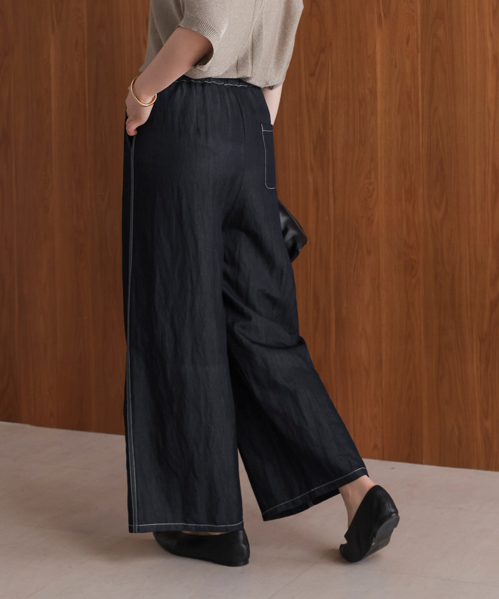 シャイニーデニムワイドパンツ