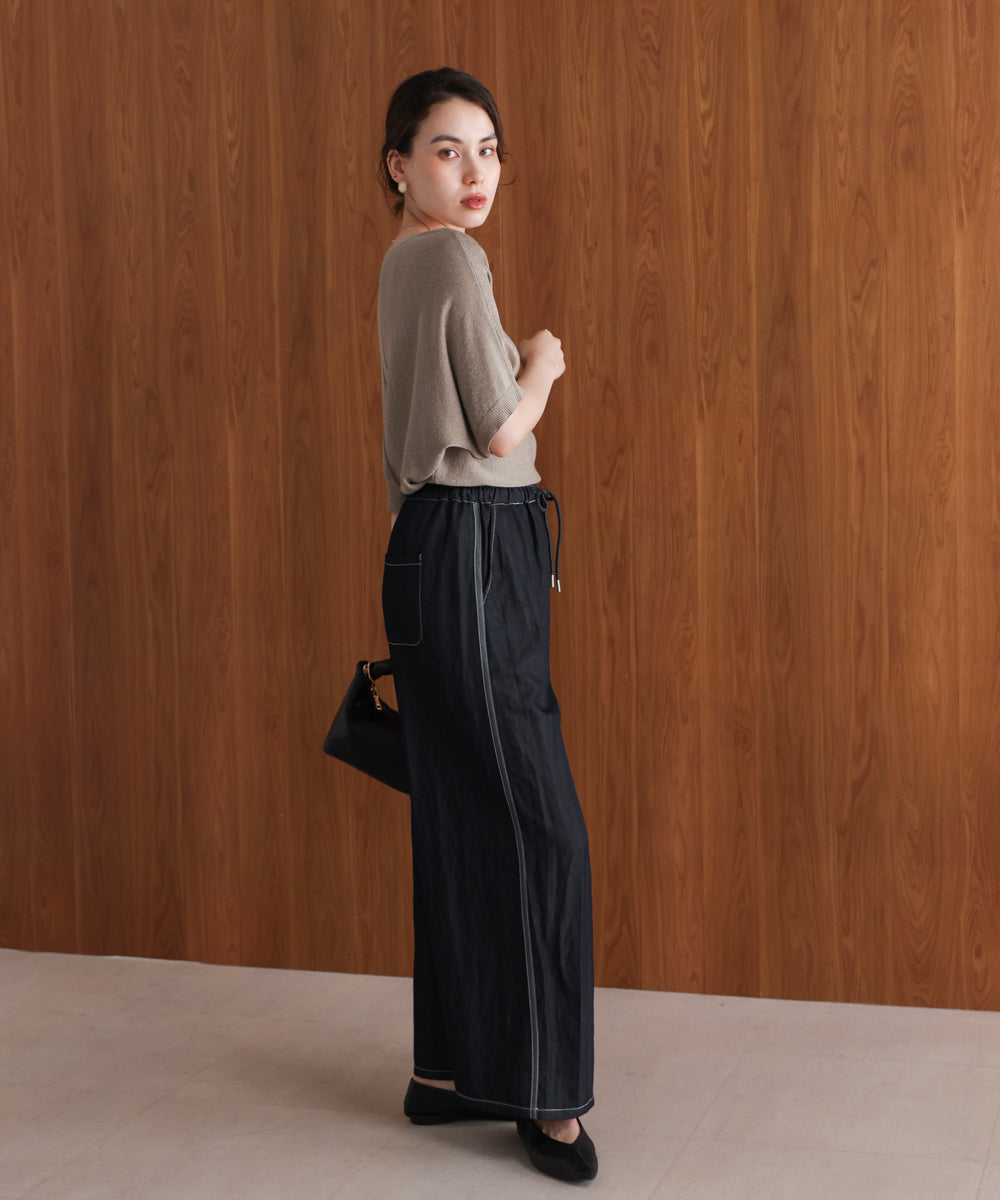 シャイニーデニムワイドパンツ