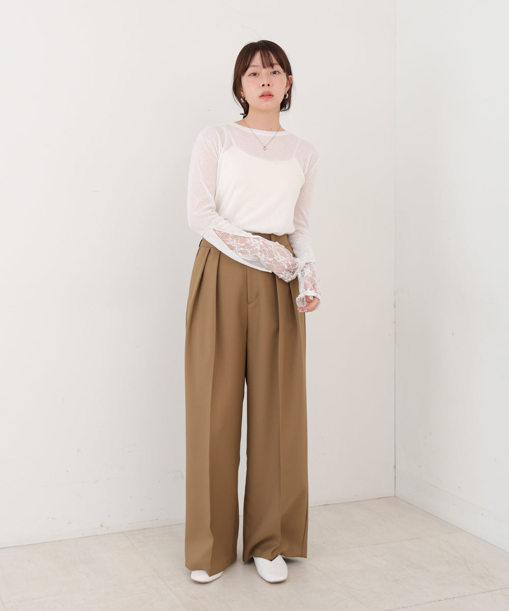 袖レースシアーリブレイヤードプルオーバー