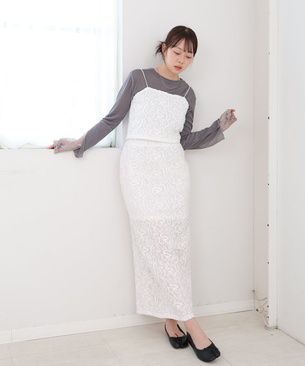 袖レースシアーリブレイヤードプルオーバー