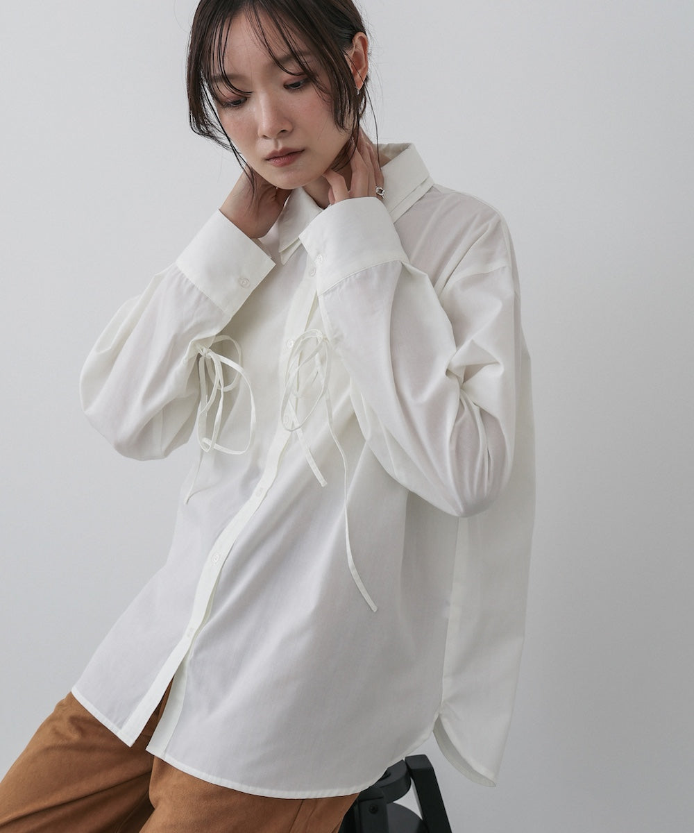 ダブルカラー袖リボンシャツ