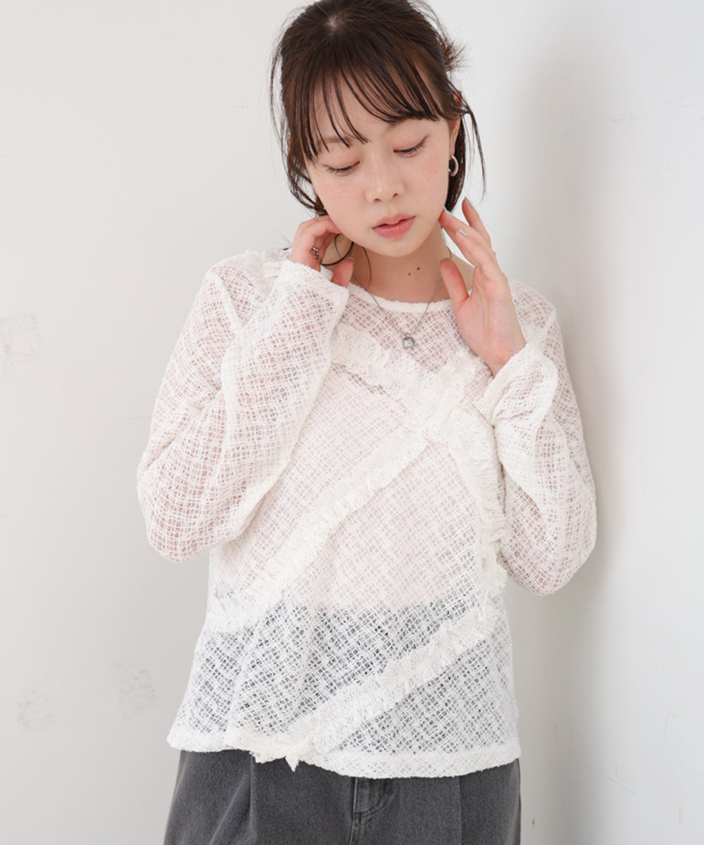 レースフリルシアーロングTシャツ