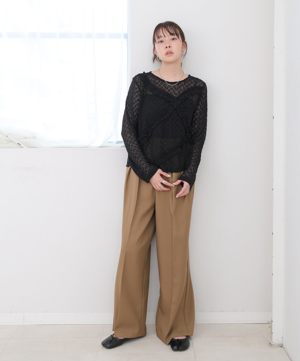 レースフリルシアーロングTシャツ