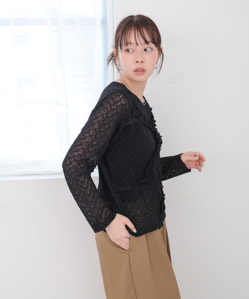 レースフリルシアーロングTシャツ