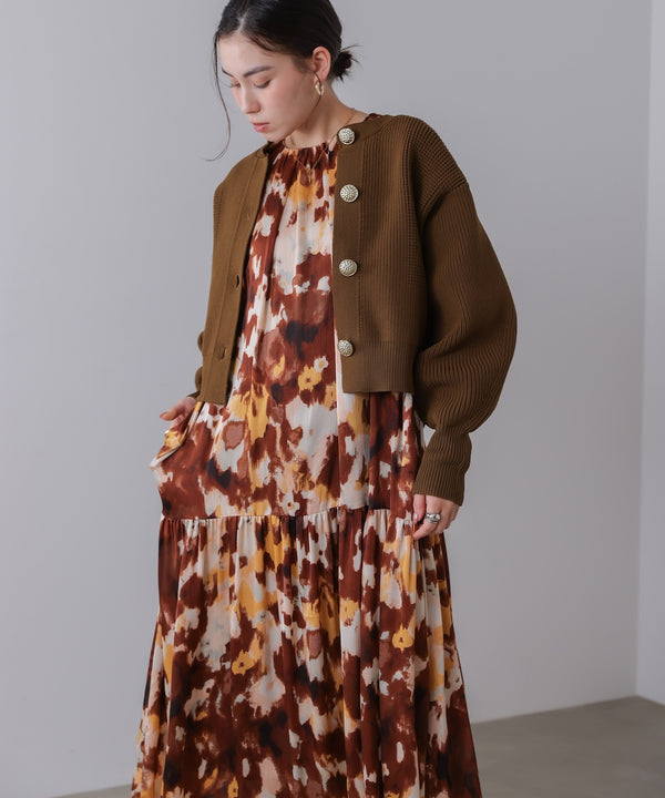 ボカシプリントギャザー切替ワンピース