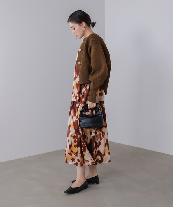 ボカシプリントギャザー切替ワンピース