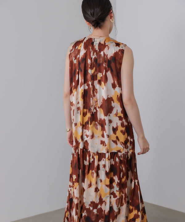 ボカシプリントギャザー切替ワンピース