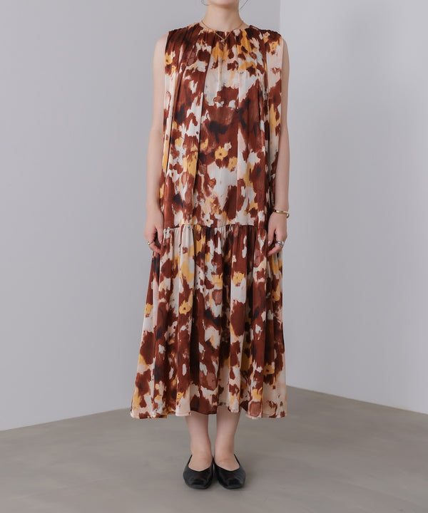 ボカシプリントギャザー切替ワンピース