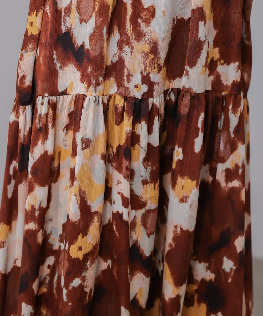 ボカシプリントギャザー切替ワンピース