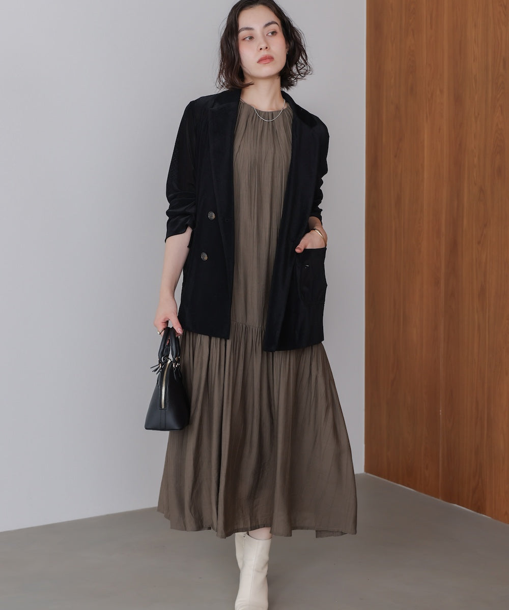 ボカシプリントギャザー切替ワンピース