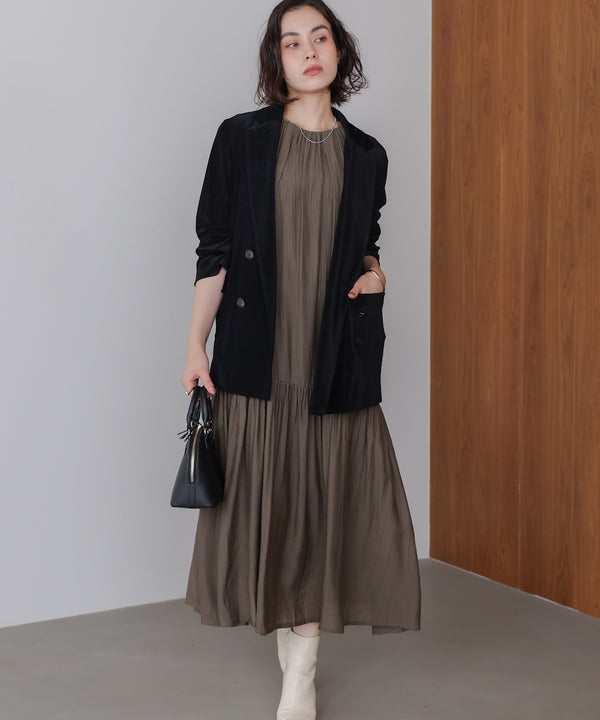 ボカシプリントギャザー切替ワンピース