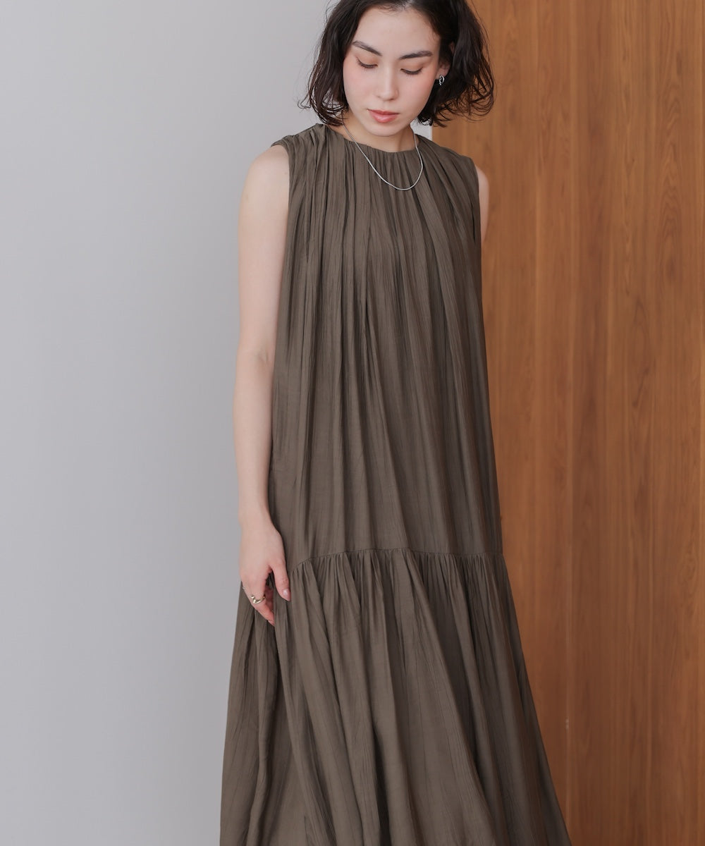 ボカシプリントギャザー切替ワンピース