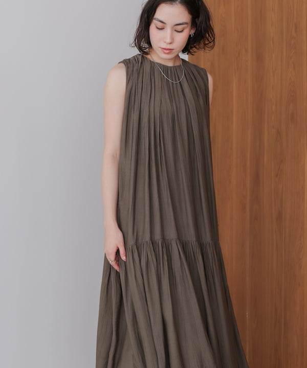 ボカシプリントギャザー切替ワンピース