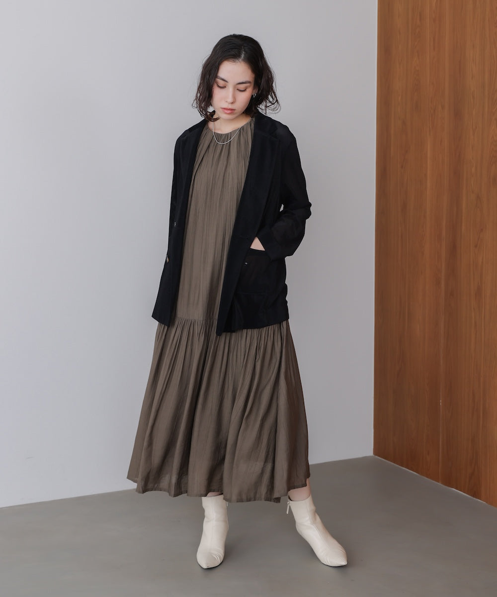 ボカシプリントギャザー切替ワンピース