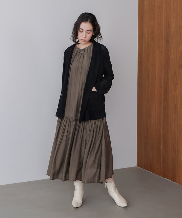 ボカシプリントギャザー切替ワンピース