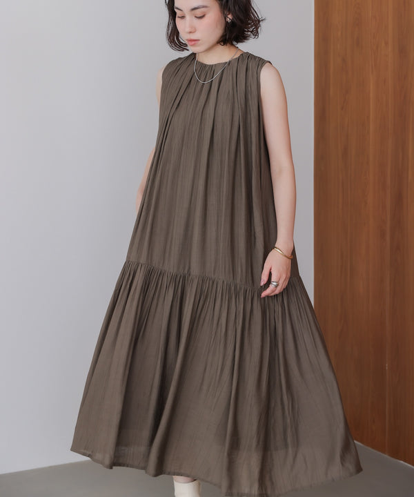 ボカシプリントギャザー切替ワンピース