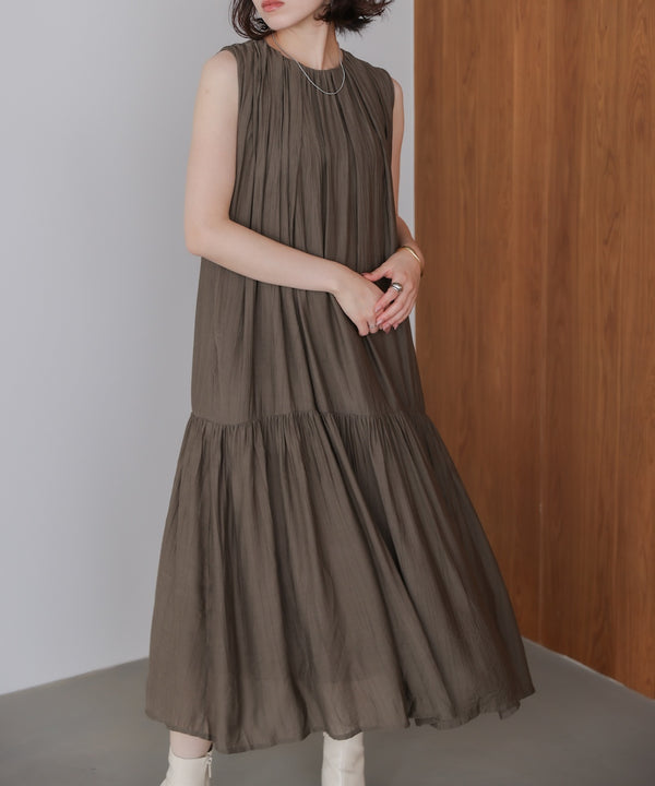 ボカシプリントギャザー切替ワンピース