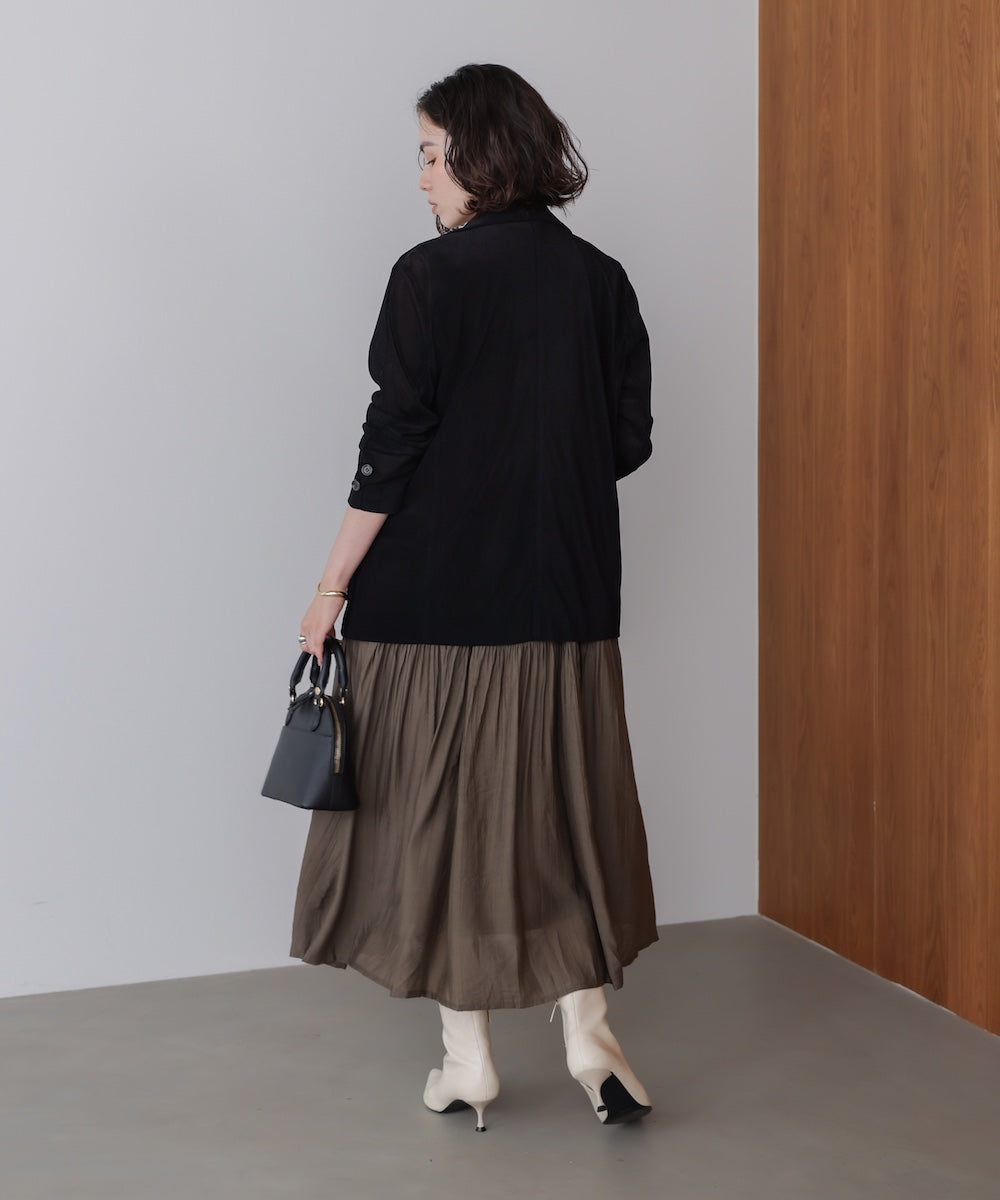 ボカシプリントギャザー切替ワンピース